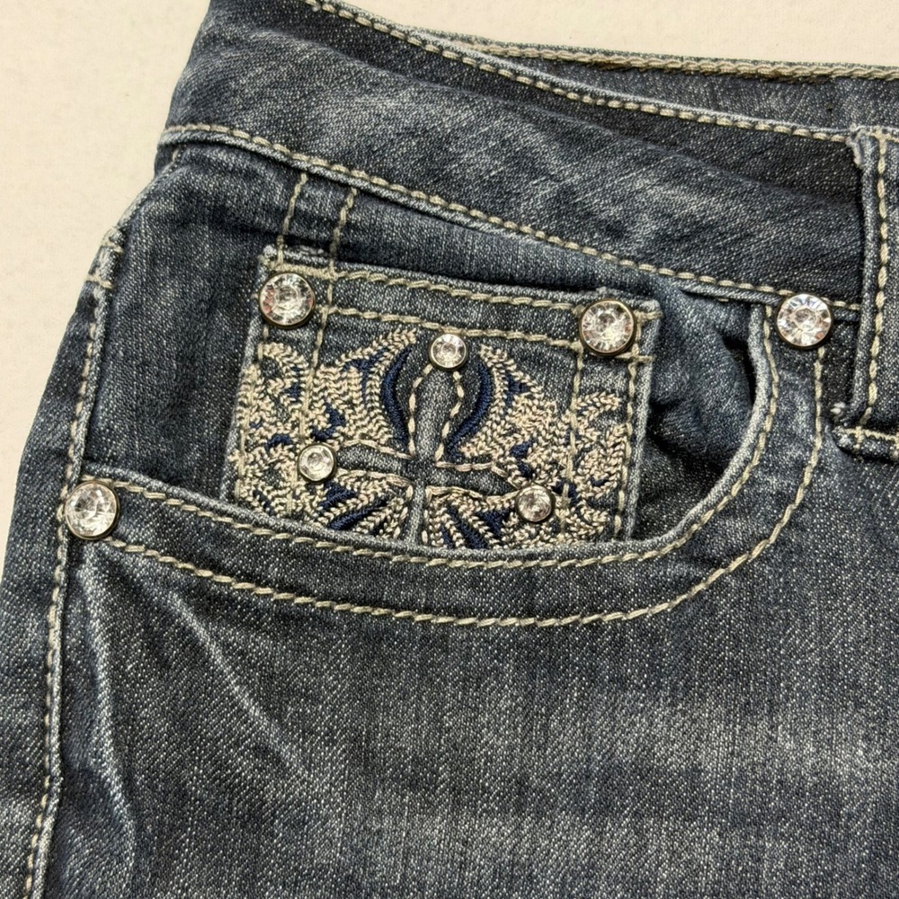 Earl Jean Capri Jeans Dark Wash Rhinestone Butterfly Embroidered Womens 6 Y2K - Picture 5 of 9
